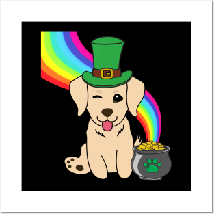 Funny golden retriever celebrates st patricks day Posters and Art